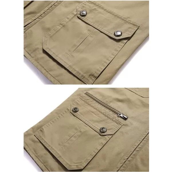 Flygo Men's Cotton Cargo Vest Lightweight Fishing Safari Travel Work Vest Jacket
