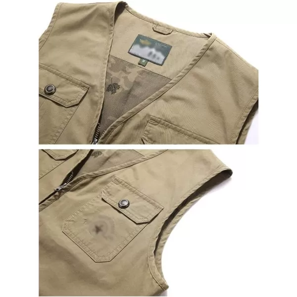 Flygo Men's Cotton Cargo Vest Lightweight Fishing Safari Travel Work Vest Jacket