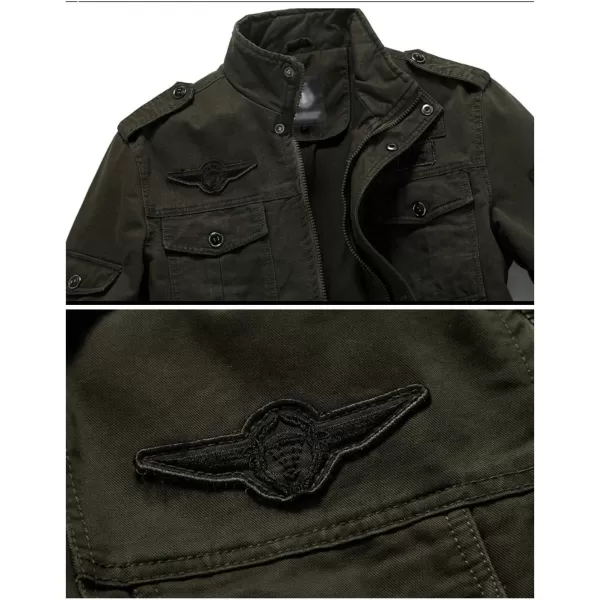 Flygo Men's Cotton Stand Collar Military Jacket Outdoor Windbreaker Coat with Shoulder Straps