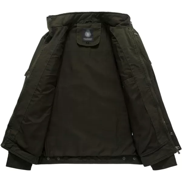 Flygo Men's Cotton Stand Collar Military Jacket Outdoor Windbreaker Coat with Shoulder Straps