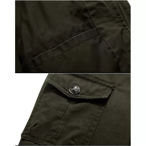 Flygo Men's Cotton Stand Collar Military Jacket Outdoor Windbreaker Coat with Shoulder Straps