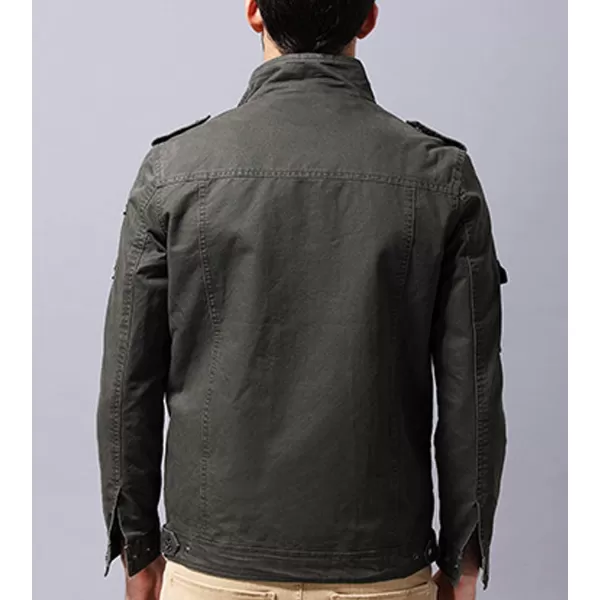 Flygo Men's Cotton Stand Collar Military Jacket Outdoor Windbreaker Coat with Shoulder Straps