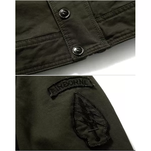 Flygo Men's Cotton Stand Collar Military Jacket Outdoor Windbreaker Coat with Shoulder Straps