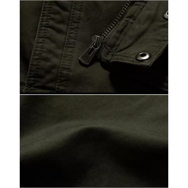 Flygo Men's Cotton Stand Collar Military Jacket Outdoor Windbreaker Coat with Shoulder Straps