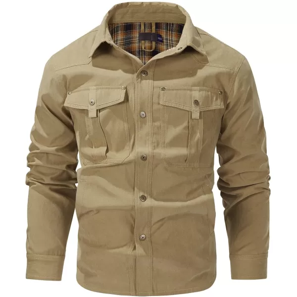 Flygo Mens Flannel Lined Shirt Jacket Vintage Snap Button Western Jacket Outdoor Cowboy Shirts Jackets