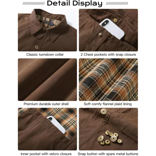 Flygo Mens Flannel Lined Shirt Jacket Vintage Snap Button Western Jacket Outdoor Cowboy Shirts Jackets
