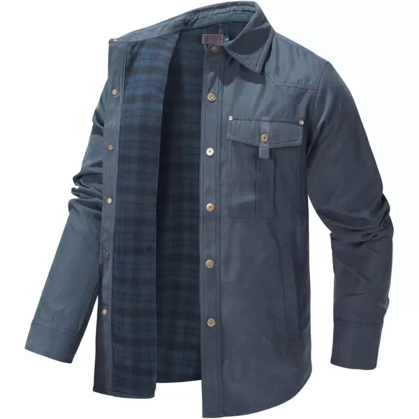 Flygo Mens Flannel Lined Shirt Jacket Vintage Snap Button Western Jacket Outdoor Cowboy Shirts Jackets