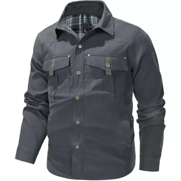 Flygo Mens Flannel Lined Shirt Jacket Vintage Snap Button Western Jacket Outdoor Cowboy Shirts Jackets