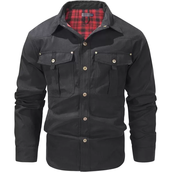 Flygo Mens Flannel Lined Shirt Jacket Vintage Snap Button Western Jacket Outdoor Cowboy Shirts Jackets
