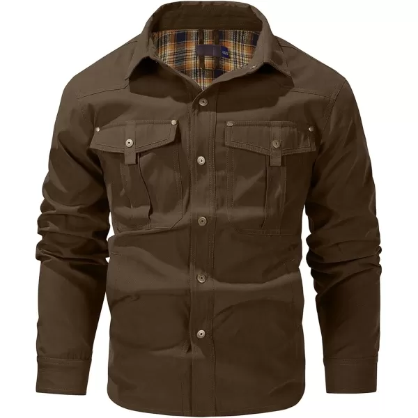 Flygo Mens Flannel Lined Shirt Jacket Vintage Snap Button Western Jacket Outdoor Cowboy Shirts Jackets