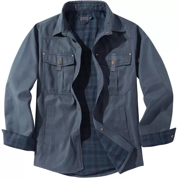 Flygo Mens Flannel Lined Shirt Jacket Vintage Snap Button Western Jacket Outdoor Cowboy Shirts Jackets