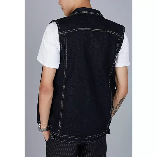 Flygo Men's Lapel Button Down Sleeveless Denim Jean Vest Trucker Jacket Waistcoat 3XL