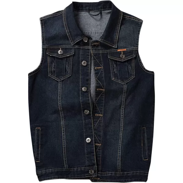 Flygo Men's Lapel Button Down Sleeveless Denim Jean Vest Trucker Jacket Waistcoat 3XL
