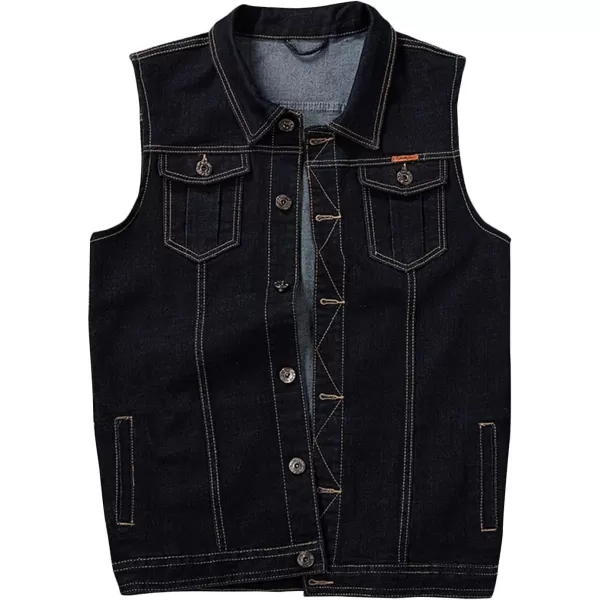 Flygo Men's Lapel Button Down Sleeveless Denim Jean Vest Trucker Jacket Waistcoat 3XL