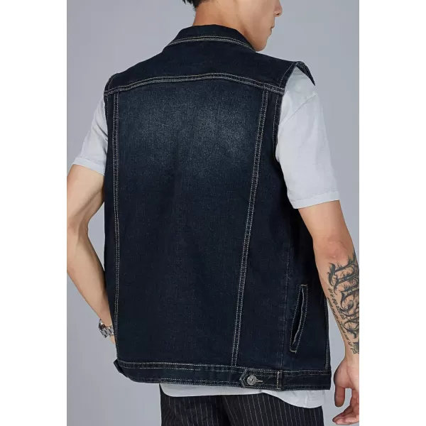 Flygo Men's Lapel Button Down Sleeveless Denim Jean Vest Trucker Jacket Waistcoat 3XL