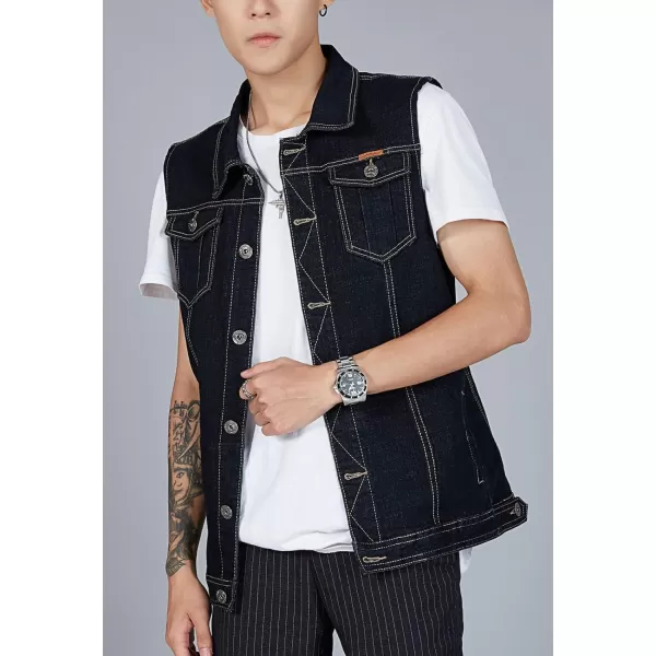 Flygo Men's Lapel Button Down Sleeveless Denim Jean Vest Trucker Jacket Waistcoat 3XL
