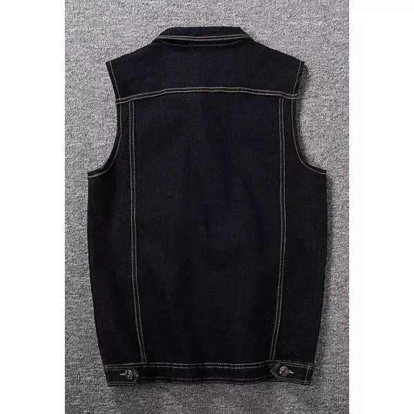 Flygo Men's Lapel Button Down Sleeveless Denim Jean Vest Trucker Jacket Waistcoat 3XL