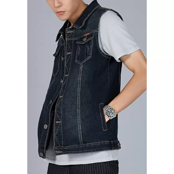 Flygo Men's Lapel Button Down Sleeveless Denim Jean Vest Trucker Jacket Waistcoat 3XL