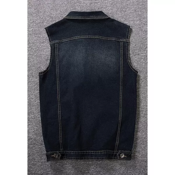 Flygo Men's Lapel Button Down Sleeveless Denim Jean Vest Trucker Jacket Waistcoat 3XL