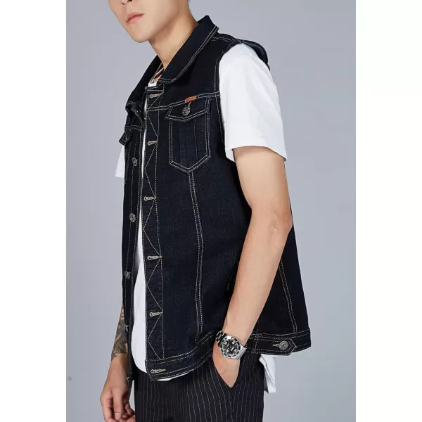 Flygo Men's Lapel Button Down Sleeveless Denim Jean Vest Trucker Jacket Waistcoat 3XL