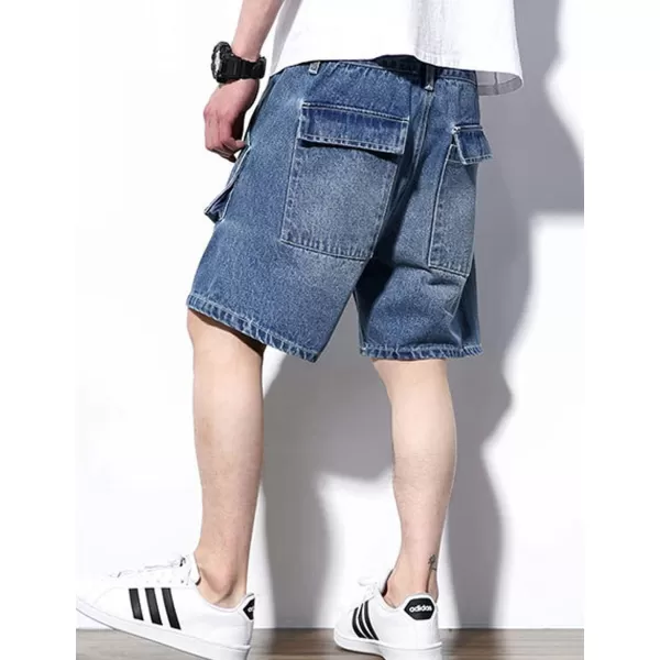Flygo Men's Loose Fit Denim Cargo Shorts with Multi-Pockets