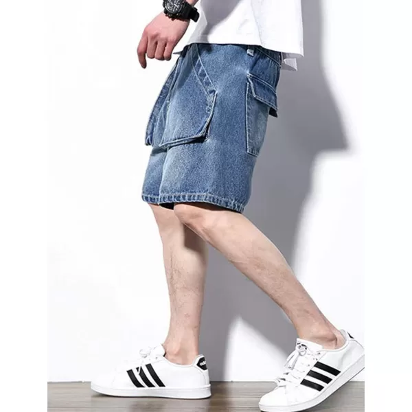 Flygo Men's Loose Fit Denim Cargo Shorts with Multi-Pockets