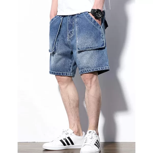 Flygo Men's Loose Fit Denim Cargo Shorts with Multi-Pockets