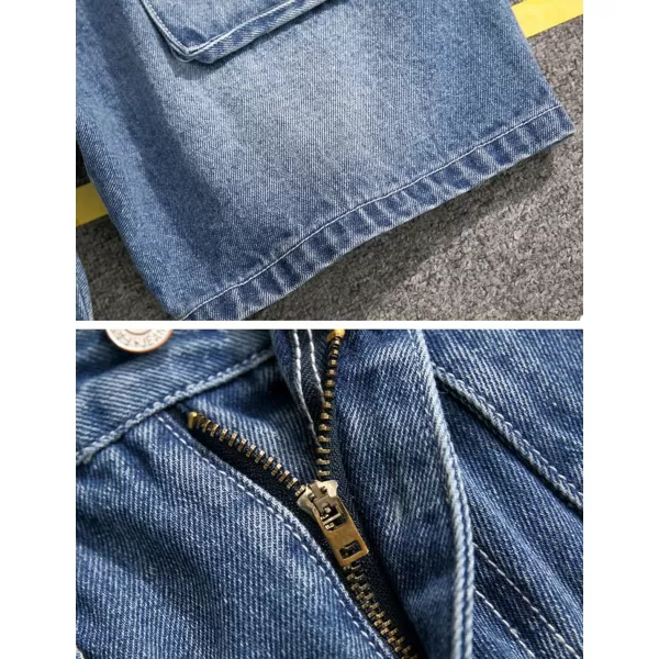 Flygo Men's Loose Fit Denim Cargo Shorts with Multi-Pockets