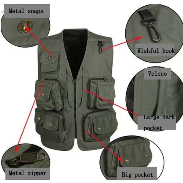 Flygo Men's Outdoor Work Utility Fishing Hunting Photography Travel Vest with Multiple Pockets