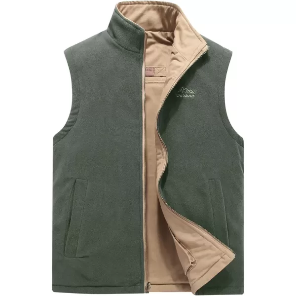 Flygo Men's Reversible Casual Travel Vest Full Zip Mountain Fleece Vests with Pockets