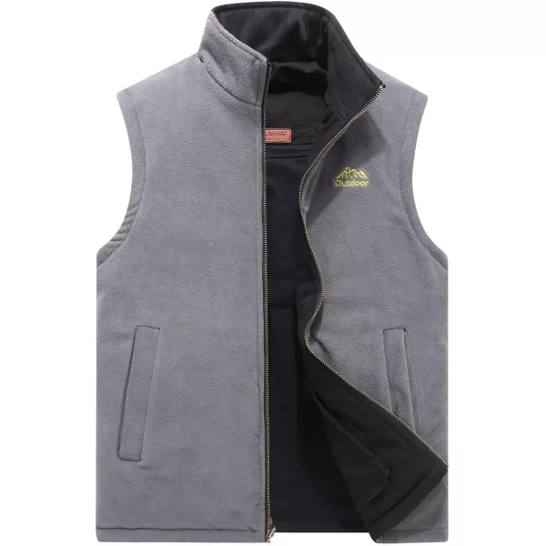 Flygo Men's Reversible Casual Travel Vest Full Zip Mountain Fleece Vests with Pockets