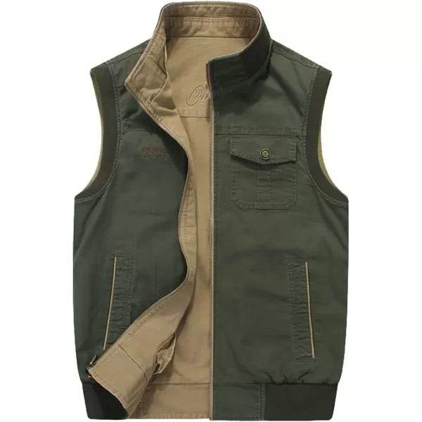 Flygo Men's Reversible Cotton Outdoor Fish Photo Travels Casual Vests with Pockets