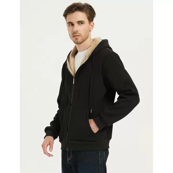 Flygo Men's Sherpa Hoodie Jacket Fleece Lined Zip Up Warm Hoodies Sweatshirt Winter Zipper Sweater Hooded Coat