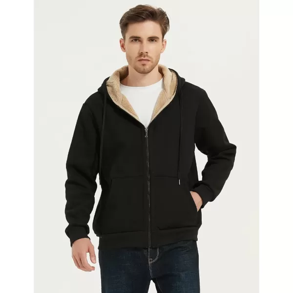 Flygo Men's Sherpa Hoodie Jacket Fleece Lined Zip Up Warm Hoodies Sweatshirt Winter Zipper Sweater Hooded Coat