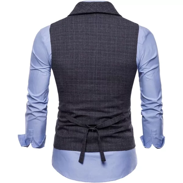 Flygo Mens Slim Fit Plaid Formal Business Vest for Suit Tuxedo Waistcoat