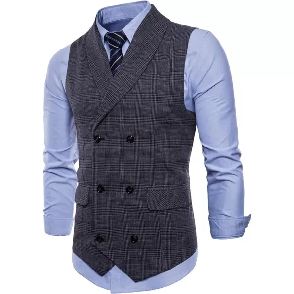 Flygo Mens Slim Fit Plaid Formal Business Vest for Suit Tuxedo Waistcoat