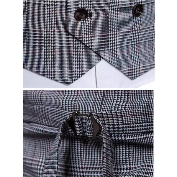 Flygo Mens Slim Fit Plaid Formal Business Vest for Suit Tuxedo Waistcoat