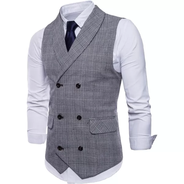 Flygo Mens Slim Fit Plaid Formal Business Vest for Suit Tuxedo Waistcoat