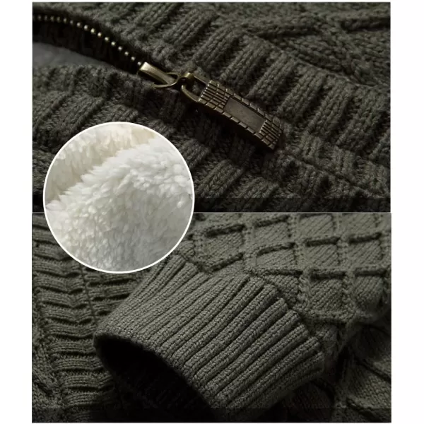 Flygo Mens Slim Full Zip Twisted Thick Fleece Lined Knitted Cardigan Sweater with Pockets