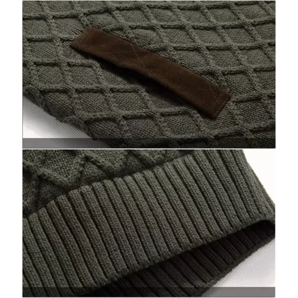 Flygo Mens Slim Full Zip Twisted Thick Fleece Lined Knitted Cardigan Sweater with Pockets