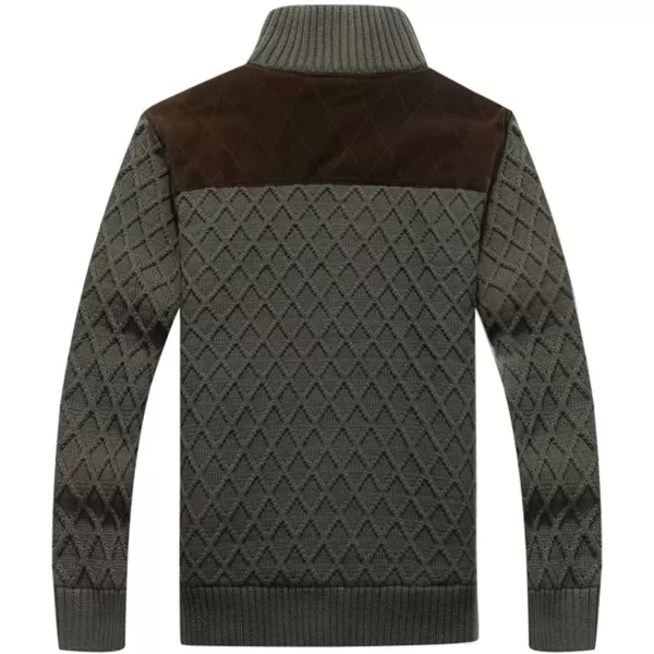 Flygo Mens Slim Full Zip Twisted Thick Fleece Lined Knitted Cardigan Sweater with Pockets