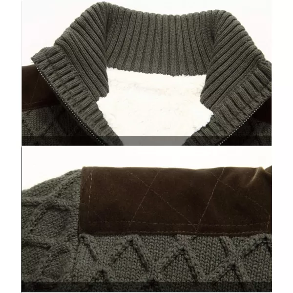 Flygo Mens Slim Full Zip Twisted Thick Fleece Lined Knitted Cardigan Sweater with Pockets