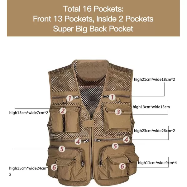 Flygo Mens Summer Outdoor Work Safari Fishing Travel Photo Vest with Pockets
