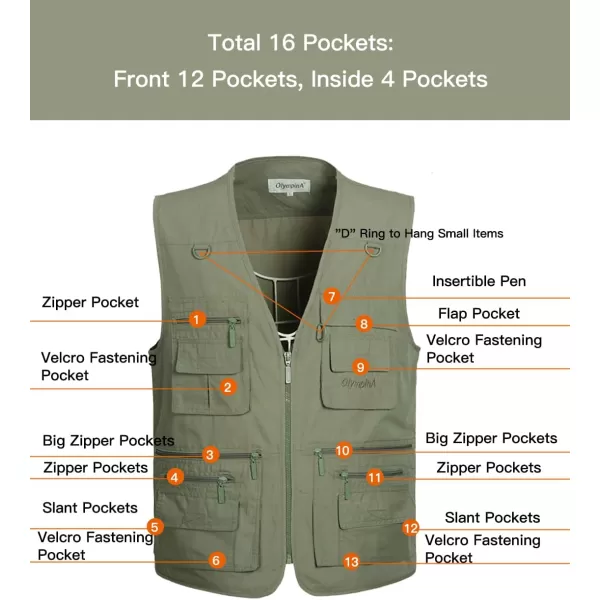 Flygo Mens Summer Outdoor Work Safari Fishing Travel Photo Vest with Pockets