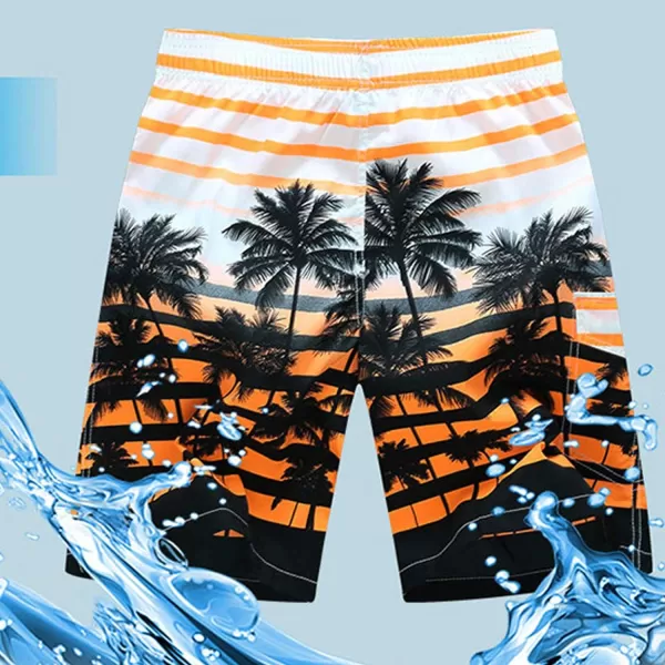 Flygo Mens Summer Swim Trunks Palm Tree Printed Quick Dry Beach Board Shorts with Mesh Lining