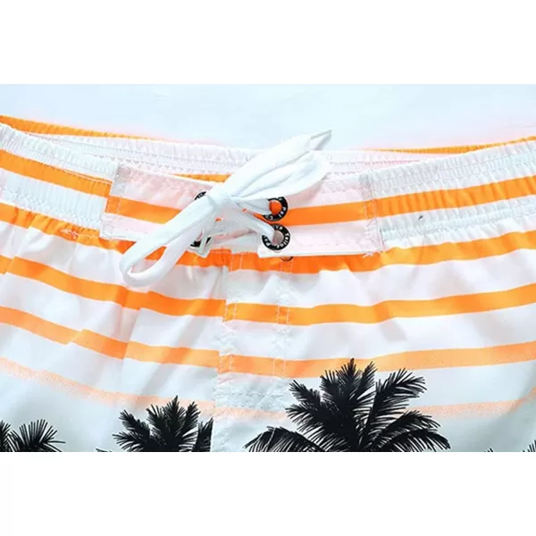 Flygo Mens Summer Swim Trunks Palm Tree Printed Quick Dry Beach Board Shorts with Mesh Lining