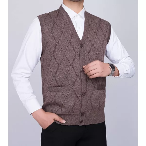 Flygo Mens Thermal Fleece Vest V-Neck Button Up Knit Argyle Sweater Vests