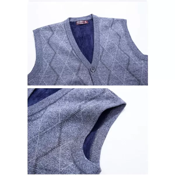 Flygo Mens Thermal Fleece Vest V-Neck Button Up Knit Argyle Sweater Vests