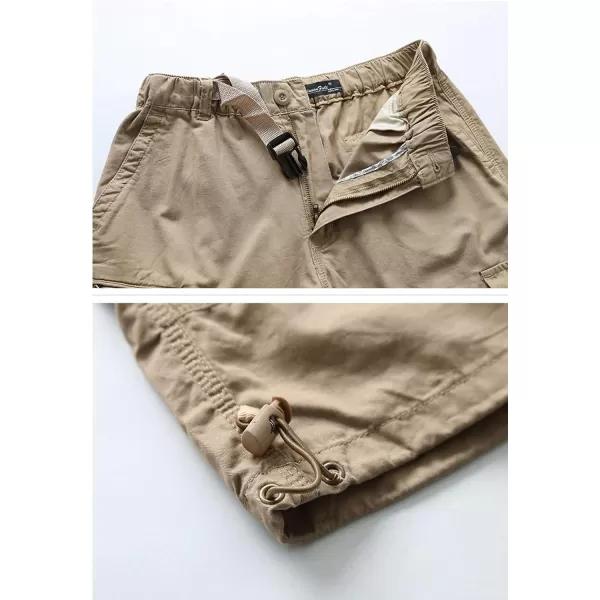 Flygo Men's Twill Elastic Cargo Shorts Below Knee Loose Multi-Pockets Capri Long Shorts