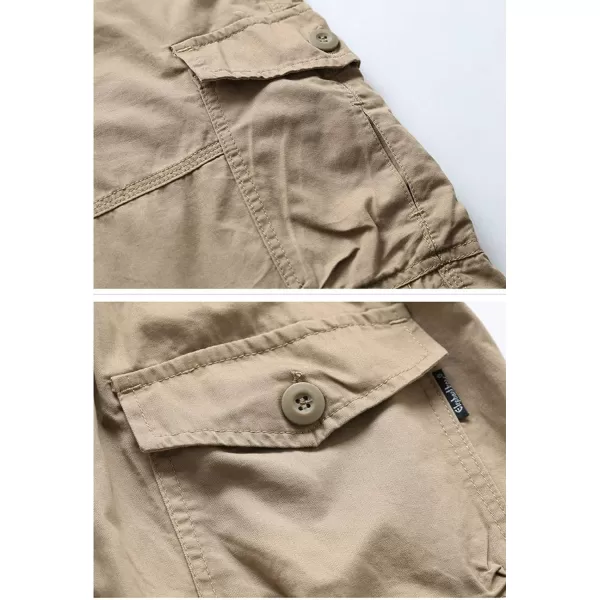 Flygo Men's Twill Elastic Cargo Shorts Below Knee Loose Multi-Pockets Capri Long Shorts